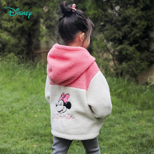 迪士尼童装女童米妮满印防风外套秋冬新款加绒保暖连帽两面穿外衣234S1841
 商品图3