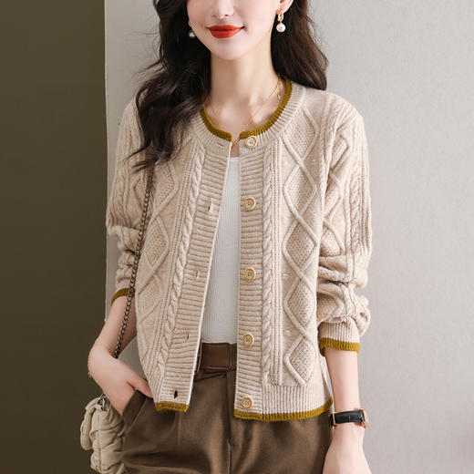 纯色百搭，休闲外搭圆领毛衣开衫女短款高腰春秋针织衫外套女小披肩CC-9-5132 商品图0