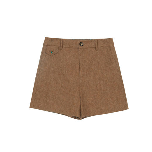 谜底羊毛呢短裤女士2023冬季新品复古百搭高腰呢子直筒234MK1484 商品图4