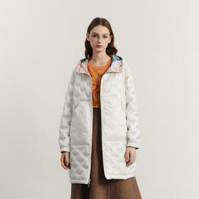 谜底两面穿羽绒服女2023冬新品复古花色连帽宽松中长款234MY1466