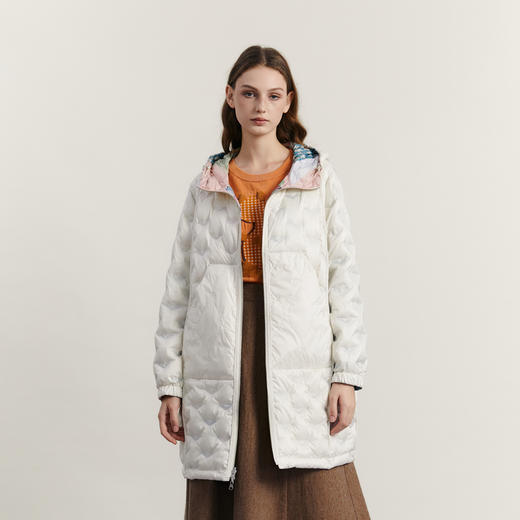 谜底两面穿羽绒服女2023冬新品复古花色连帽宽松中长款234MY1466 商品图0