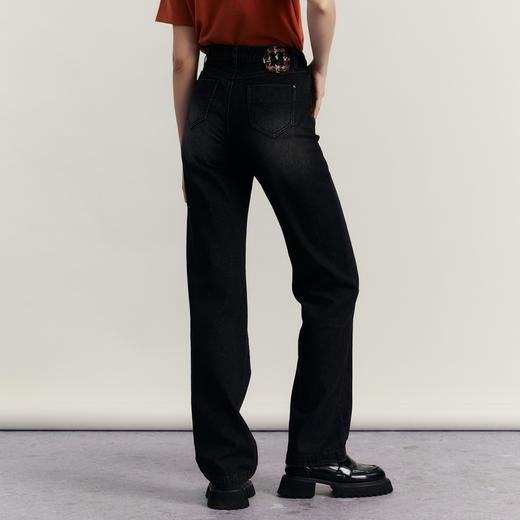 谜底丹宁牛仔直筒裤女2023冬季新品复古高腰百搭长裤女234MK1495 商品图2