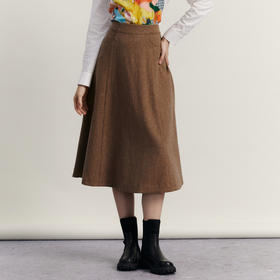 谜底长款半身裙伞裙女2023冬季新品复古文艺A型呢子半裙234MB1491