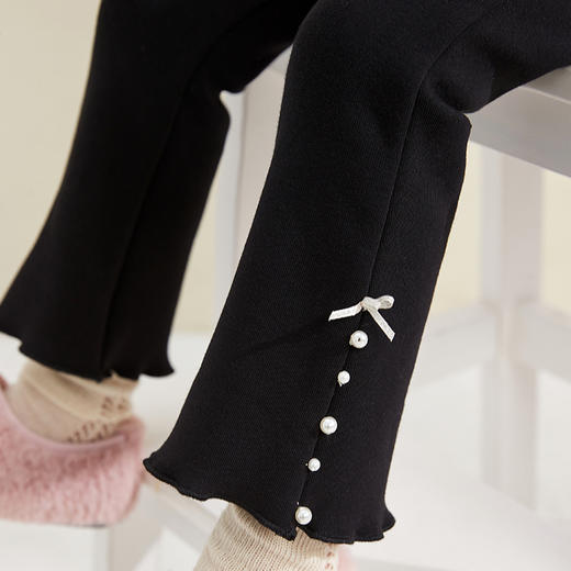 笛莎Deesha 女童裤子2023冬季新款优雅珍珠微喇打底裤 商品图3