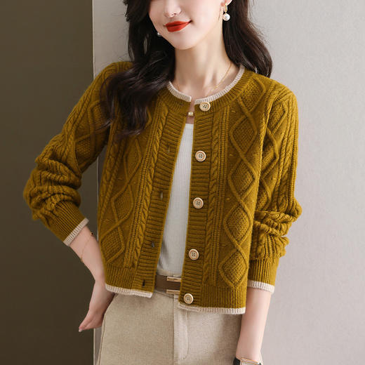 纯色百搭，休闲外搭圆领毛衣开衫女短款高腰春秋针织衫外套女小披肩CC-9-5132 商品图1