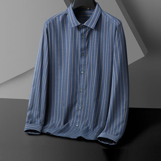 【新款DM】大依优型竖条纹长袖衬衫男宽松加肥加大码男士休闲商务衬衣上衣胖子 商品图0