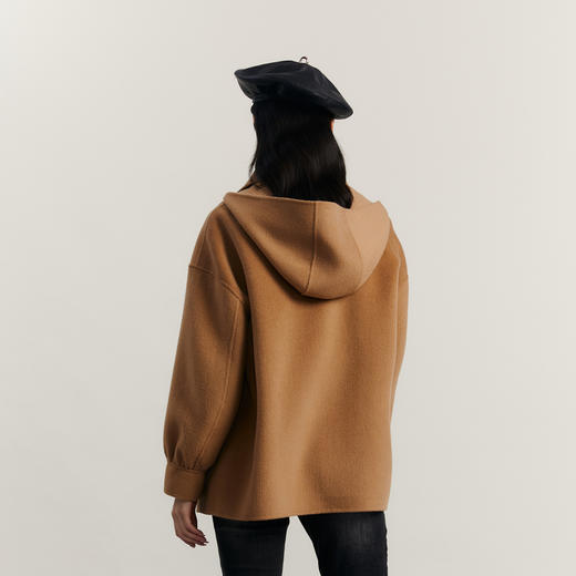 谜底中长款毛呢大衣女2023冬简约翻领单排扣羊毛呢外套234MD1487 商品图2