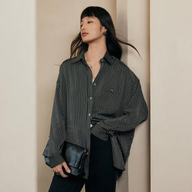 IN AND ON重磅色织条纹醋酸茧型宽松长袖衬衫53616