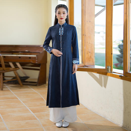 ZFN9107中式唐装复古女装秋冬外套中国风改良版棉麻汉服上衣禅意茶服 商品图0