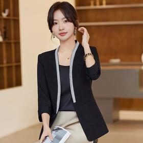 娜璐多 高级感通勤无领珍珠小西服女新中式小香风短款百搭2023新款薄款女
