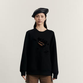 谜底中长款卫衣女2023冬款时尚百搭圆领绣花大廓形上衣234MV1486