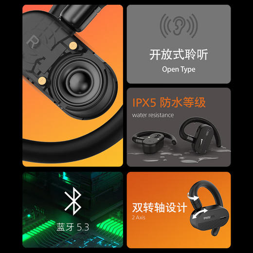 飞利浦 新品不入耳开放式运动真无线蓝牙耳机 挂耳式跑步商务耳麦TAA6708（新款） 商品图1