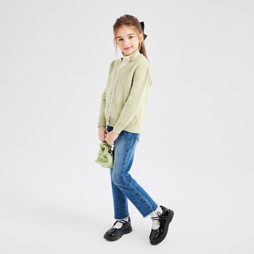 笛莎Deesha 童装女童长裤2023冬季新款烫钻水洗牛仔裤 商品图2