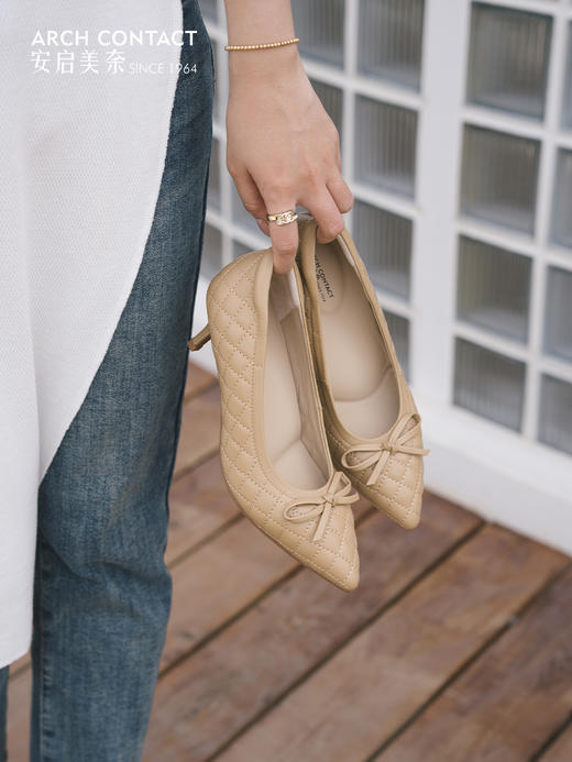 ARCHCONTACT安启美奈细跟尖头蝴蝶结女鞋52810-1 商品图1