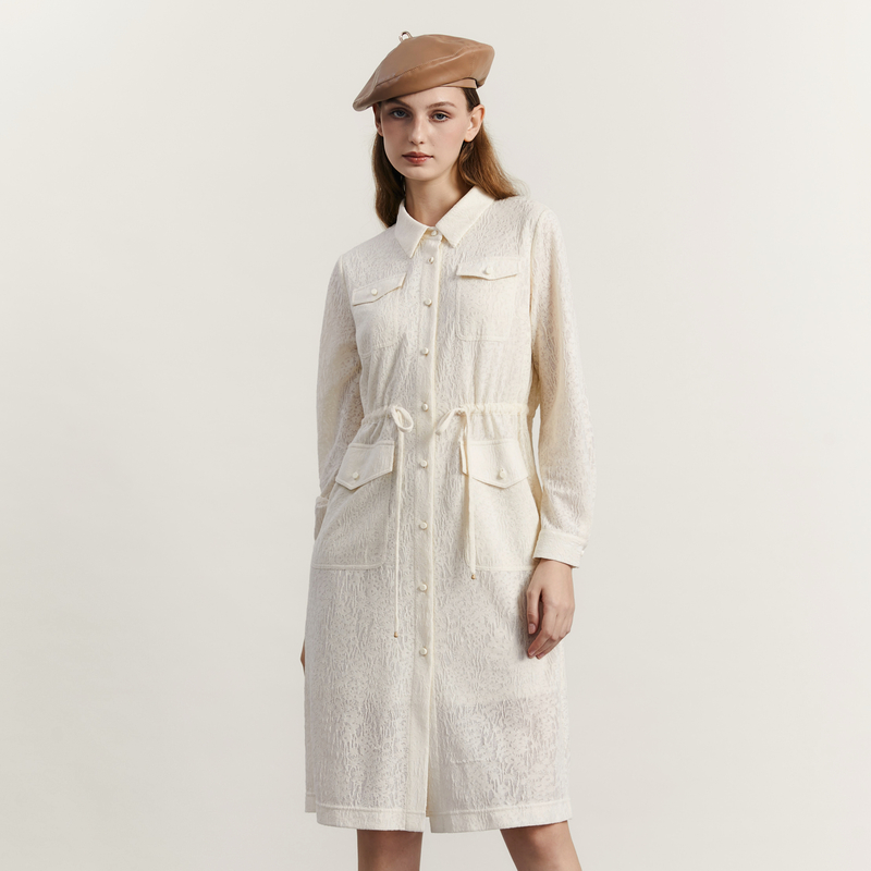 谜底衬衫式连衣裙长袖2023冬新品复古浪漫设计感中长裙234ML1573