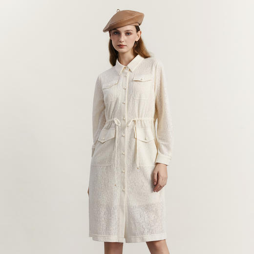 谜底衬衫式连衣裙长袖2023冬新品复古浪漫设计感中长裙234ML1573 商品图0