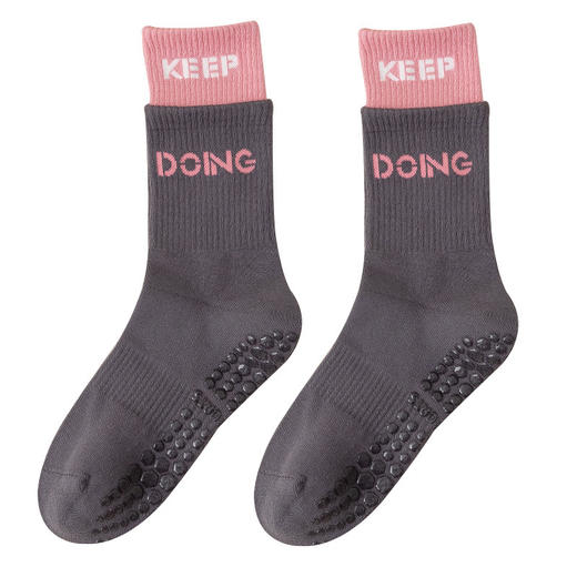 【新品】硅胶防滑瑜伽袜子女拼色中筒袜棉室内健身普拉提高筒专业运动袜女【1200】 商品图4