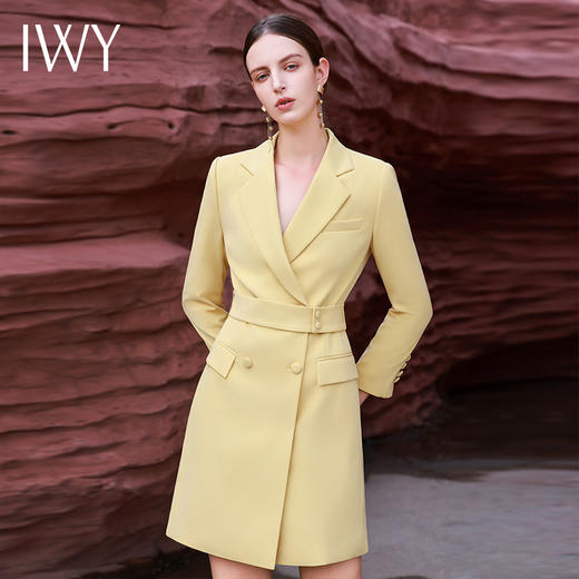 IWY/洋气黄色连衣裙女高级设计感西装修身显瘦气质主持人上镜职业装olQ13314 商品图0