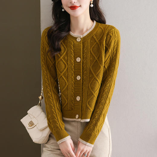 纯色百搭，休闲外搭圆领毛衣开衫女短款高腰春秋针织衫外套女小披肩CC-9-5132 商品图3