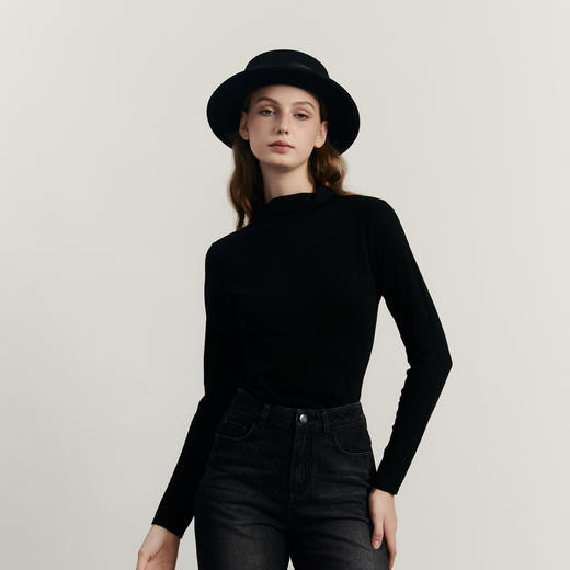 谜底打底针织衫女2023冬新品简约高领修身百搭亲肤毛衫234MZ1851 商品图0