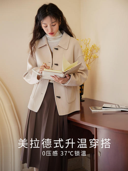 【149元福袋，不支持退换】熙世界美拉德纯羊毛双面羊绒呢大衣女秋冬牛角扣毛呢短外套小个子 商品图1