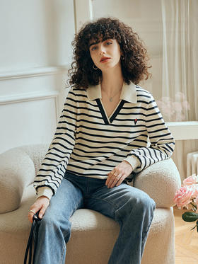 OLrain欧芮儿条纹卫衣女初秋2023年新款宽松复古爱心刺绣套头上衣