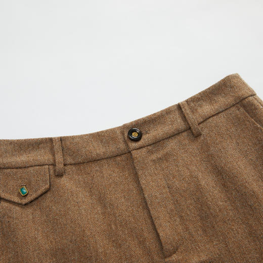 谜底羊毛呢短裤女士2023冬季新品复古百搭高腰呢子直筒234MK1484 商品图3