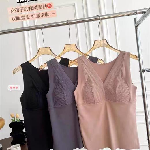 【舒适高弹力❗️蕾丝拼接v领】新款保暖背心女一体式带胸垫打底上衣自发热保暖内衣 商品图3