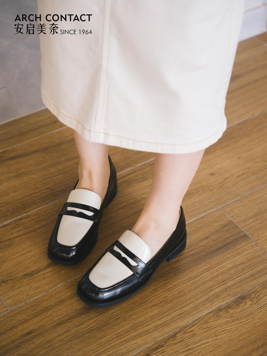 ARCHCONTACT安启美奈英伦风法式拼色圆头中跟乐福鞋52834 商品图2