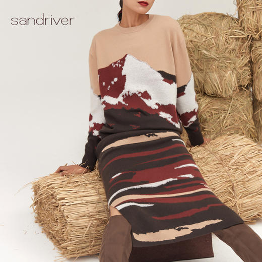 羊绒山峰提花侧开叉半身裙SJF95W294K 商品图2