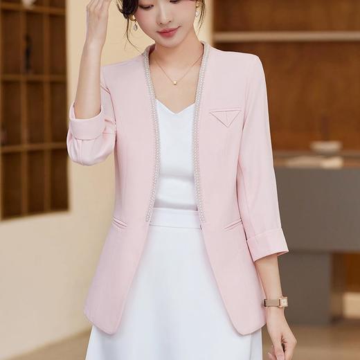 娜璐多 高级感通勤无领珍珠小西服女新中式小香风短款百搭2023新款薄款女 商品图4