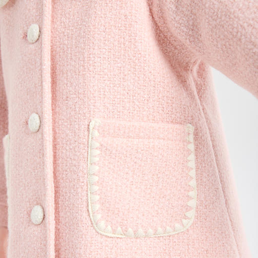 笛莎Deesha 童装女童呢大衣2023冬季新款甜美复古撞色大衣 商品图3