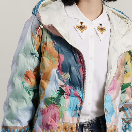 谜底两面穿羽绒服女2023冬新品复古花色连帽宽松中长款234MY1466 商品图3