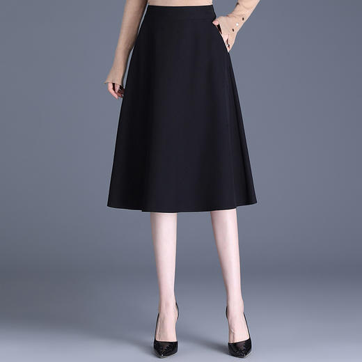 MYX-JYM-1228-L秋款中长款简约修身时尚A字裙松紧腰气质半身裙通勤高腰裙 商品图0