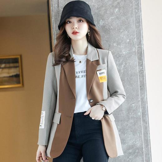 娜璐多 英伦风格子拼接小西装外套女秋季新款休闲百搭韩版西服上衣通勤风 商品图1