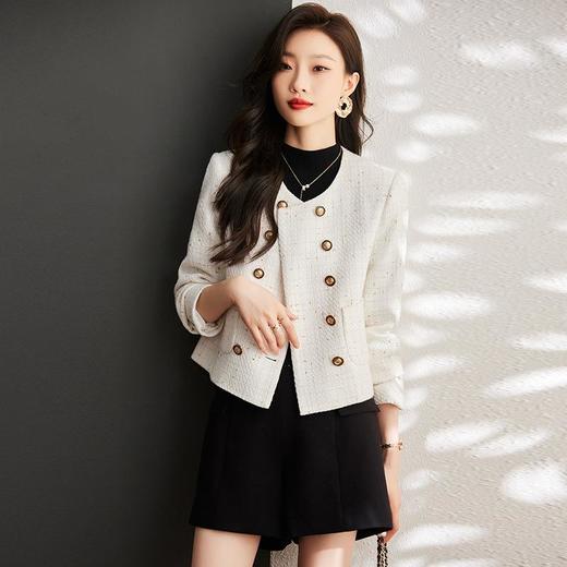 娜璐多 气质小香风亮丝外套女娜璐多秋冬新款双排扣粗花呢上衣名媛范百搭 商品图2