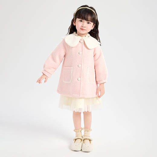 笛莎Deesha 童装女童呢大衣2023冬季新款甜美复古撞色大衣 商品图2