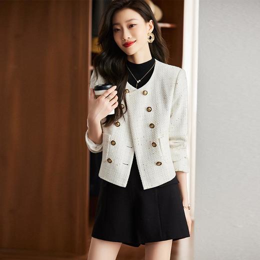 娜璐多 气质小香风亮丝外套女娜璐多秋冬新款双排扣粗花呢上衣名媛范百搭 商品图0