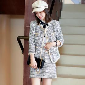 娜璐多 小香风套装女2023秋季新款名媛女装时尚洋气衬衫裙子三件套