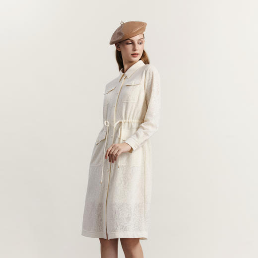 谜底衬衫式连衣裙长袖2023冬新品复古浪漫设计感中长裙234ML1573 商品图1