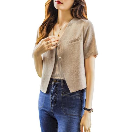 娜璐多 绿色短款小个子西装外套女夏季薄款高级感短袖气质名媛小香风西服 商品图4