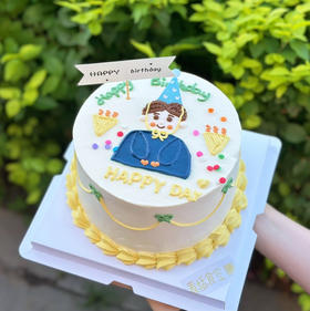 手绘蛋糕好男友（提前1天预定）生日快乐牌和小帽子随机