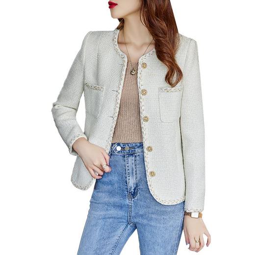 娜璐多 圆领粗花呢外套女2023年秋季新款小香风简约甜美休闲百搭温柔上衣 商品图4