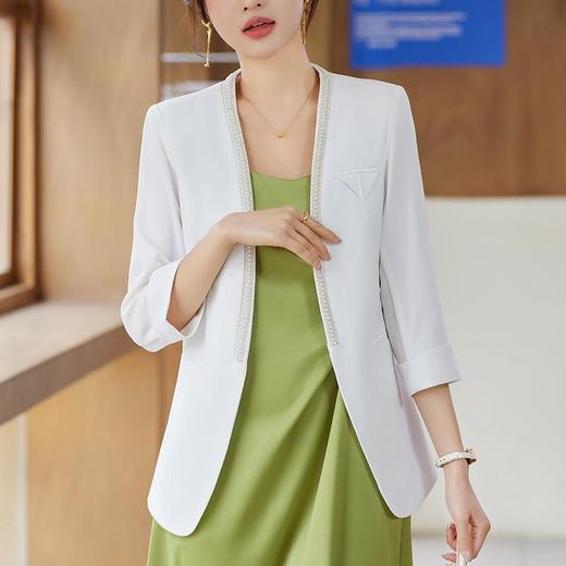 娜璐多 高级感通勤无领珍珠小西服女新中式小香风短款百搭2023新款薄款女 商品图2