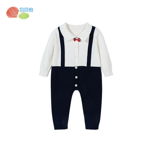贝贝怡童装春秋款男童假背带拼接设计哈衣宝宝保暖针织连体衣ZB3CL007 商品图3