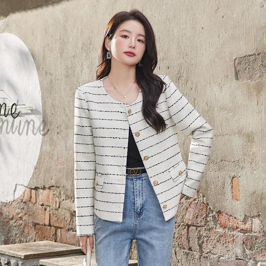 娜璐多 小香风毛呢外套女2023年春秋新款气质名媛风法式小个子条纹外套女 商品图2