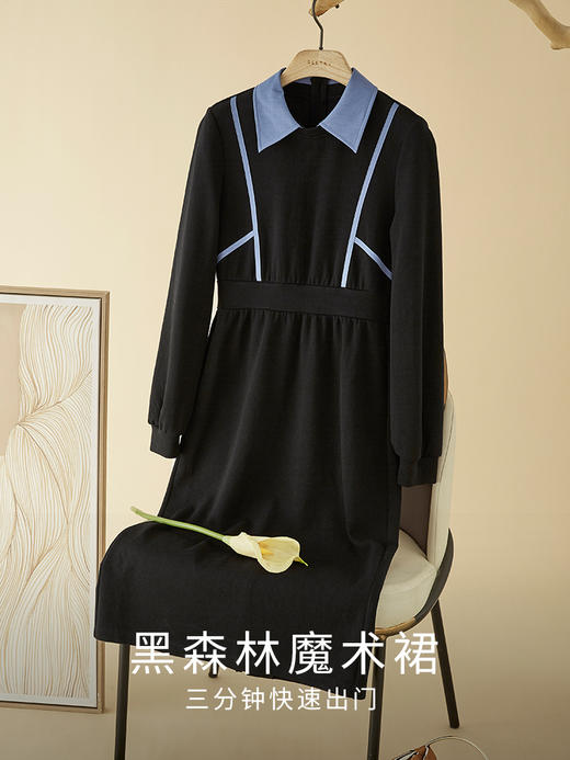 熙世界假两件长袖连衣裙女2025秋新款显瘦撞色衬衫领卫衣裙高级感 商品图2