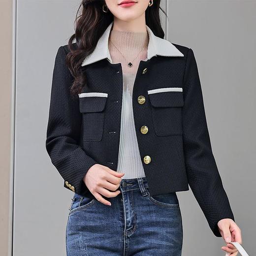 娜璐多 拼接撞色短款小香风外套女2023秋新款气质优雅通勤百搭约会上衣女 商品图2