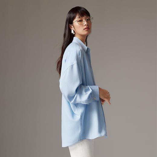 IN AND ON重磅色织条纹醋酸茧型宽松长袖衬衫53616 商品图5