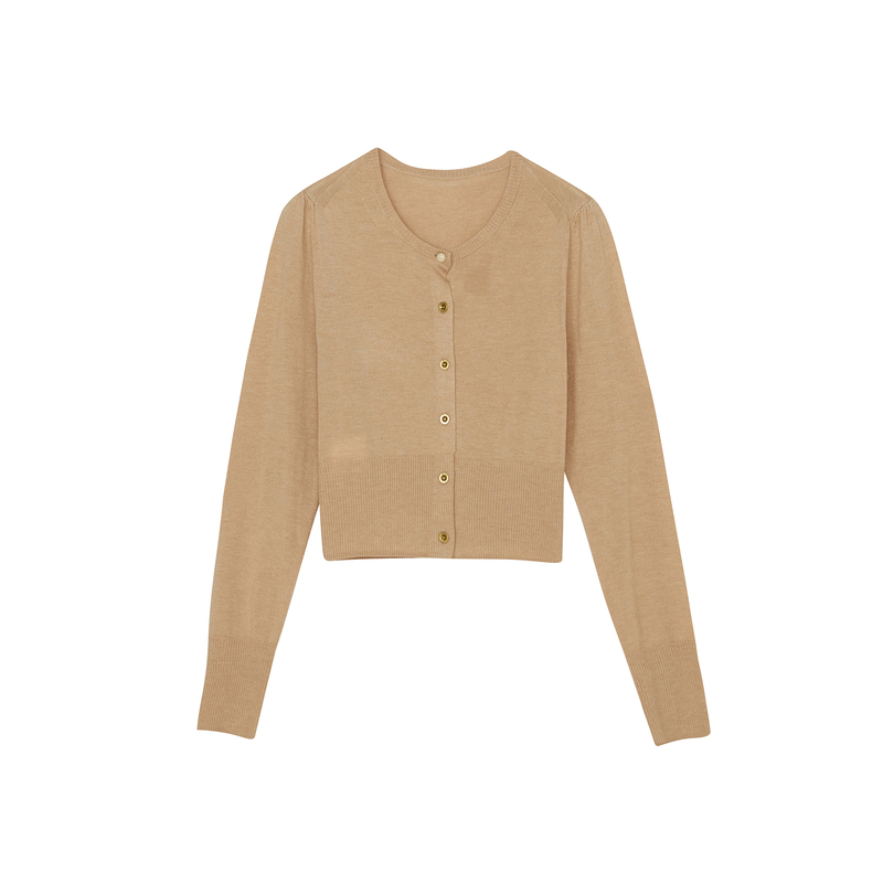 谜底短款针织开衫女2023冬季新品简约时尚百搭针织衫女234MZ1993